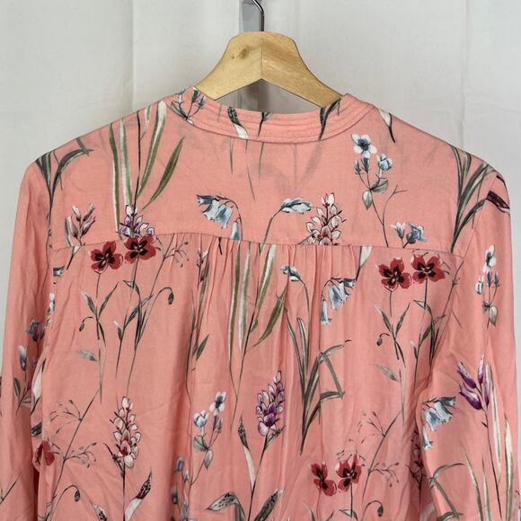SUNDANCE Mystic Days Pintuck Pleat Popover Tunic Top Floral Rayon Pink Size XS - Picture 7 of 8